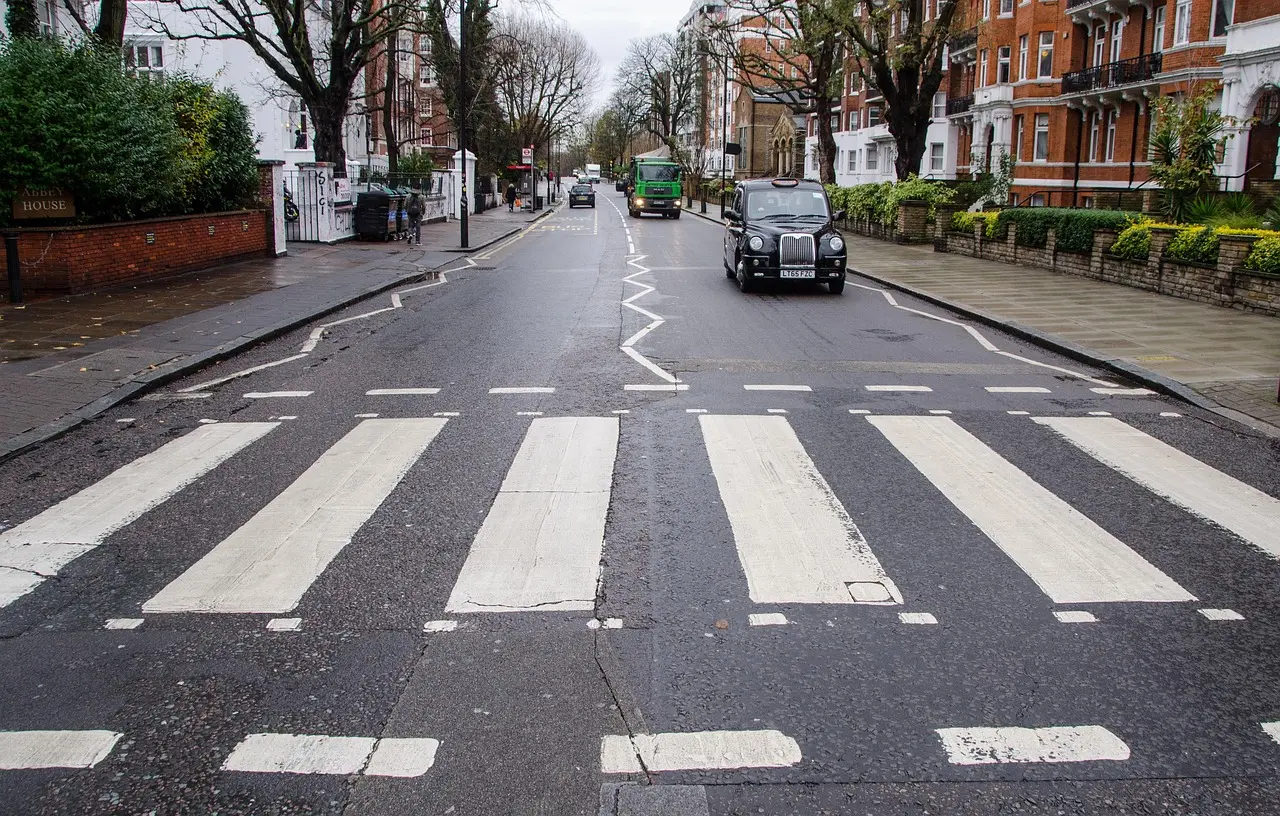 The Abbey Road zebra crossing in St John's Wood, London