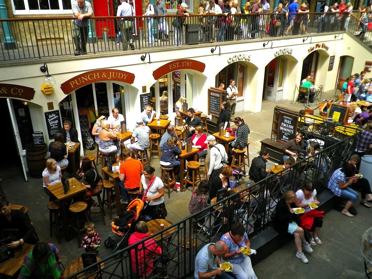 The market buildings and Punch & Judy pub in Covent Garden, London