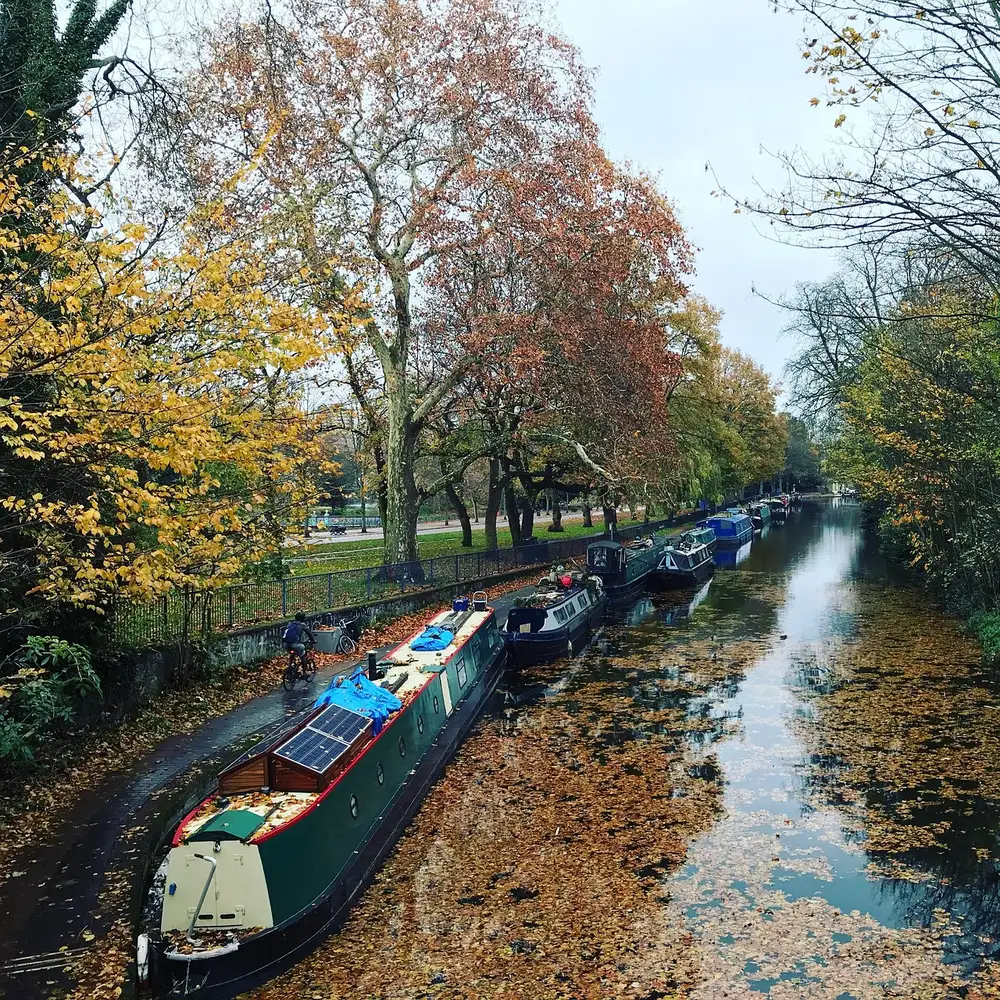 Narrowboats moored on the canal at Little Venice, London