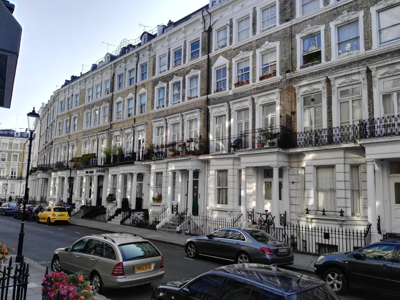 White stucco terraced houses of the kind CS Services maintains in Chelsea